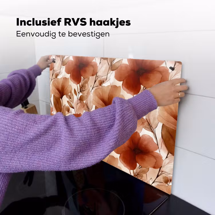 Bloemen - Aquarel - Botanisch - Terracotta Inductie beschemer met haakjes klein 777 -ky-ophangen-nl