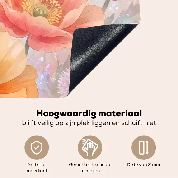 Bloemen - Aquarel - Natuur - Modern - Kleurrijk Inductie beschemer met haakjes klein -ky-onderkant-nl