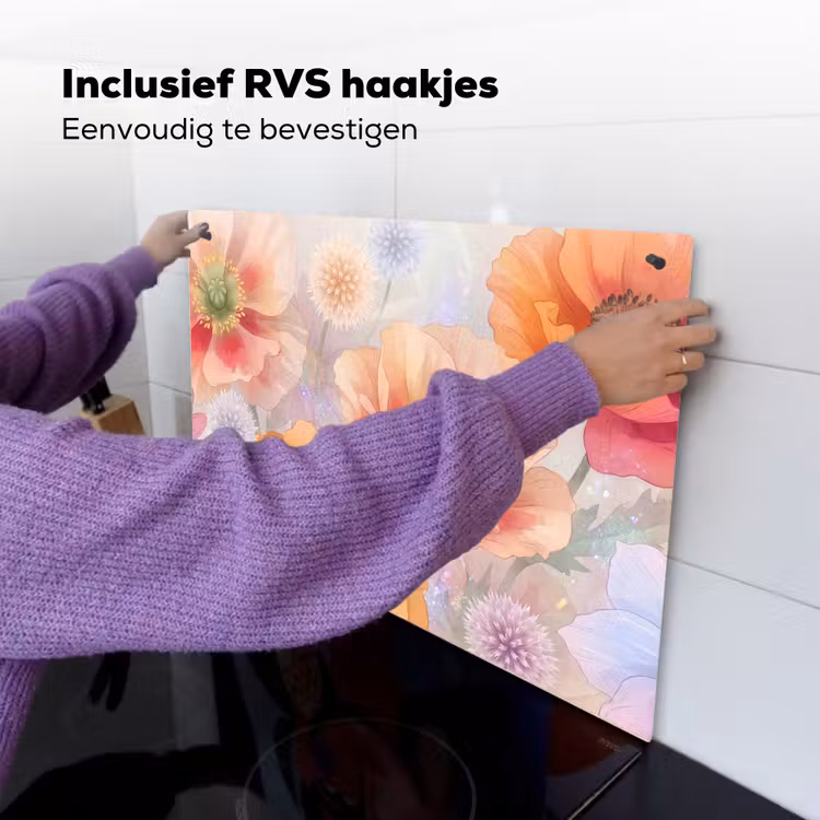 Bloemen - Aquarel - Natuur - Modern - Kleurrijk Inductie beschemer met haakjes klein -ky-ophangen-nl