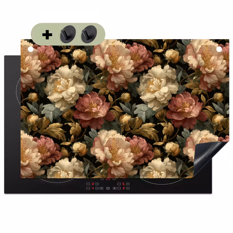 Bloemen - Barok - Patroon - Roze - Crème Inductie beschemer met haakjes klein 777 -3d