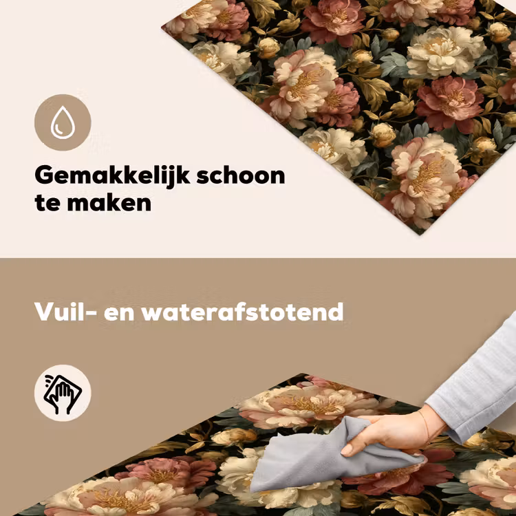 Bloemen - Barok - Patroon - Roze - Crème Inductie beschemer met haakjes klein 777 -ky-schoon-nl