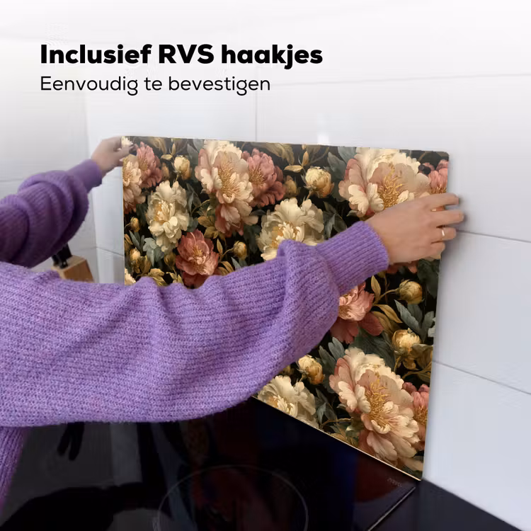 Bloemen - Barok - Patroon - Roze - Crème Inductie beschemer met haakjes klein 777 -ky-ophangen-nl