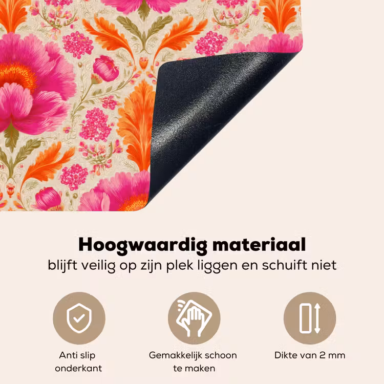 Bloemen - Barok - Roze - Oranje Inductie beschemer met haakjes klein 777 -ky-onderkant-nl