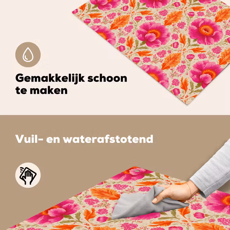 Bloemen - Barok - Roze - Oranje Inductie beschemer met haakjes klein 777 -ky-schoon-nl
