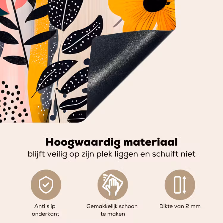 Bloemen - Bladeren - Abstract - Kleurrijk Inductie beschemer met haakjes klein -ky-onderkant-nl