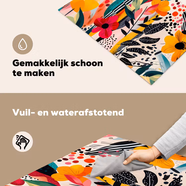 Bloemen - Bladeren - Abstract - Kleurrijk Inductie beschemer met haakjes klein -ky-schoon-nl