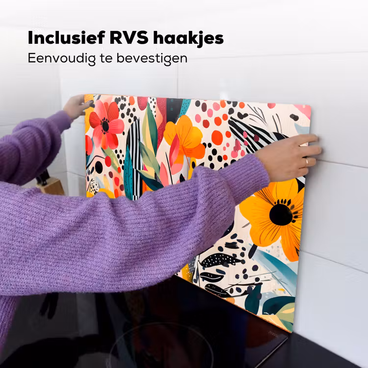 Bloemen - Bladeren - Abstract - Kleurrijk Inductie beschemer met haakjes klein -ky-ophangen-nl