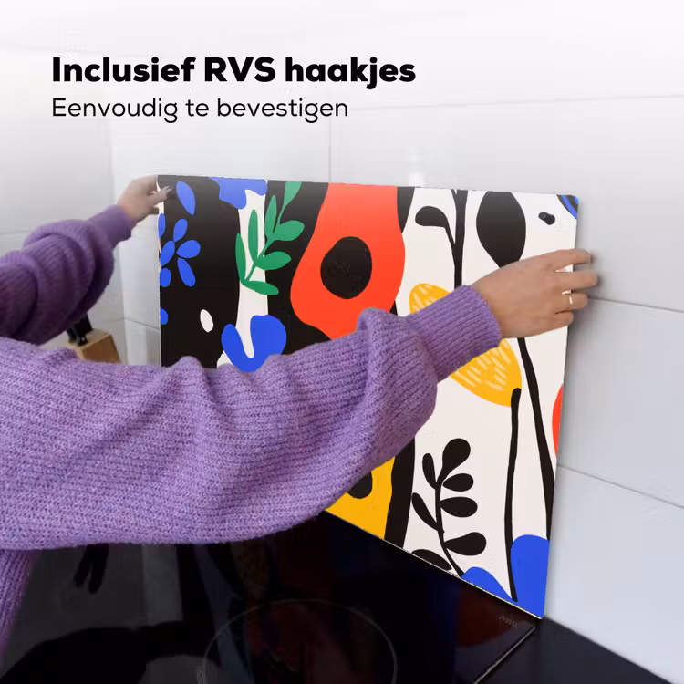 Bloemen - Bladeren - Abstract - Zwart Inductie beschemer met haakjes klein -ky-ophangen-nl