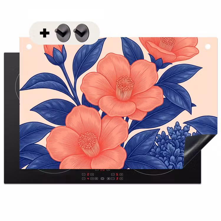 Inductiebeschermer & spatscherm (2in1) - Bloemen - Bladeren - Botanisch - Bloemen - Bladeren - Botanisch Inductie beschemer met haakjes klein
