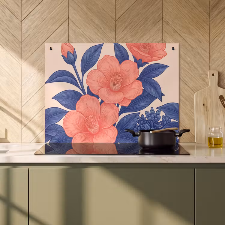 Inductiebeschermer & spatscherm (2in1) - Bloemen - Bladeren - Botanisch - Bloemen - Bladeren - Botanisch Inductie beschemer met haakjes klein