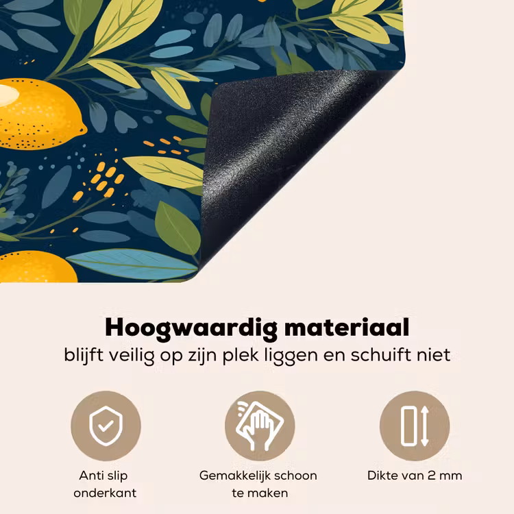 Bloemen - Bladeren - Citroenen - Blauw Inductie beschemer met haakjes klein 777 -ky-onderkant-nl