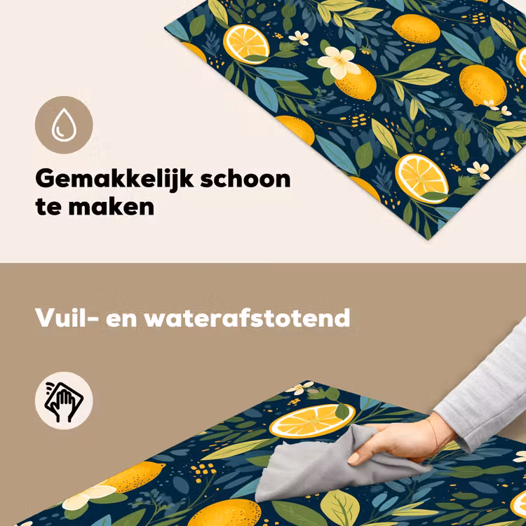 Bloemen - Bladeren - Citroenen - Blauw Inductie beschemer met haakjes klein 777 -ky-schoon-nl