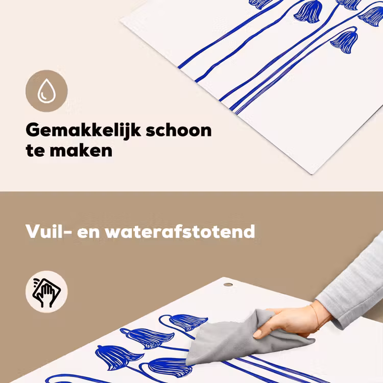 Bloemen - Blauw - Lijnen - Bloemblaadjes Inductie beschemer met haakjes middel -ky-schoon-nl