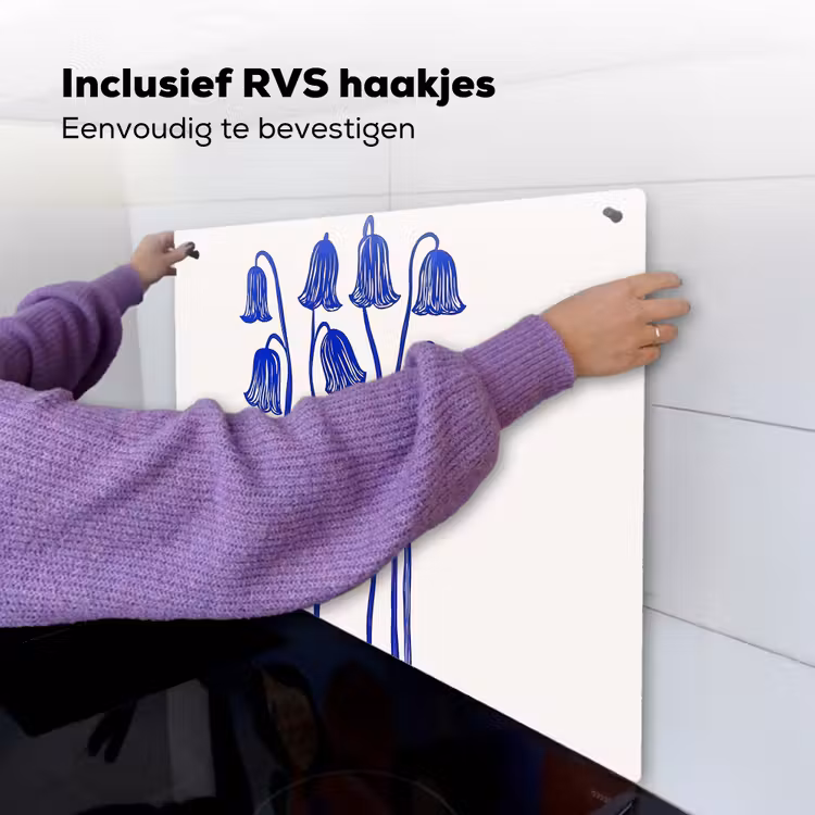 Bloemen - Blauw - Lijnen - Bloemblaadjes Inductie beschemer met haakjes middel -ky-ophangen-nl