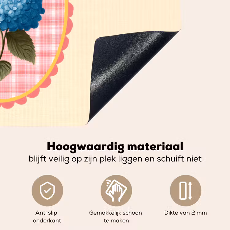 Bloemen - Blauw - Lijst - Bladeren Inductie beschemer met haakjes klein -ky-onderkant-nl