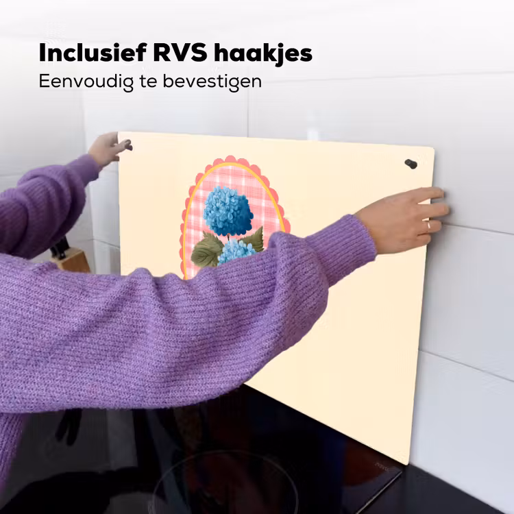 Bloemen - Blauw - Lijst - Bladeren Inductie beschemer met haakjes klein -ky-ophangen-nl