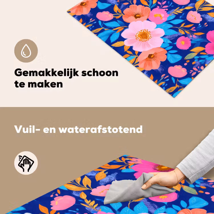Bloemen - Blauw - Roze Inductie beschemer met haakjes klein -ky-schoon-nl