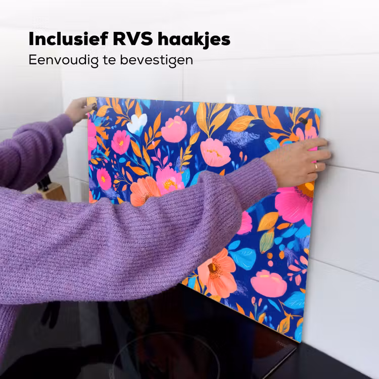 Bloemen - Blauw - Roze Inductie beschemer met haakjes klein -ky-ophangen-nl