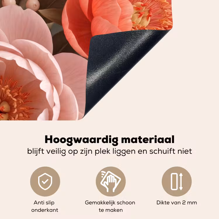 Bloemen - Bloesem - Zacht - Koraal - Decoratie Inductie beschemer met haakjes klein -ky-onderkant-nl