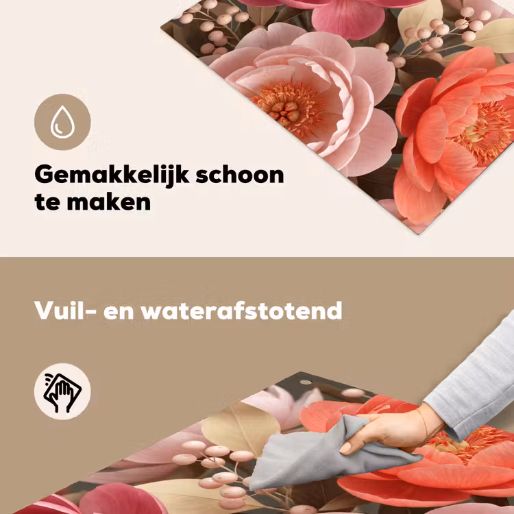 Bloemen - Bloesem - Zacht - Koraal - Decoratie Inductie beschemer met haakjes klein -ky-schoon-nl
