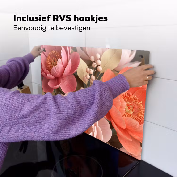 Bloemen - Bloesem - Zacht - Koraal - Decoratie Inductie beschemer met haakjes klein -ky-ophangen-nl