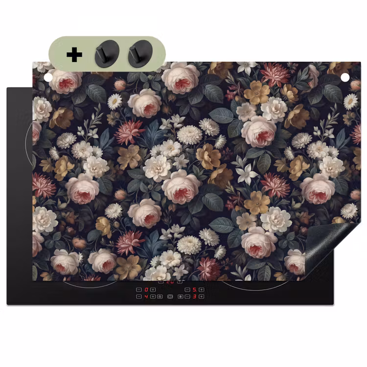 Bloemen - Boeket - Botanisch - Vintage - Donkere achtergrond Inductie beschemer met haakjes klein -3d