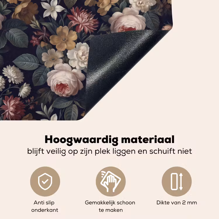Bloemen - Boeket - Botanisch - Vintage - Donkere achtergrond Inductie beschemer met haakjes klein -ky-onderkant-nl
