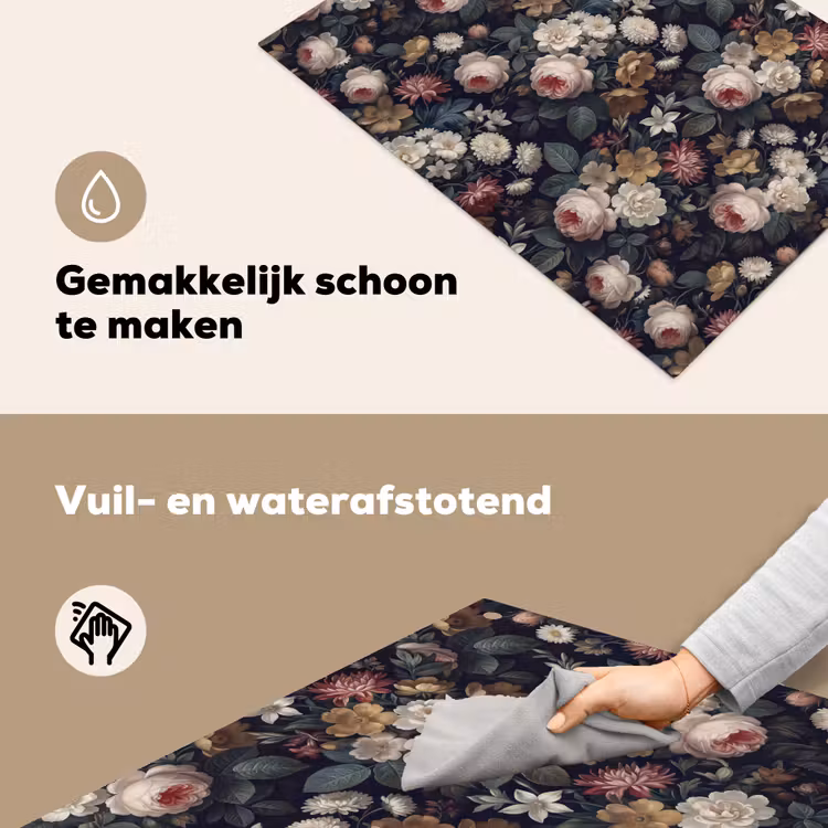 Bloemen - Boeket - Botanisch - Vintage - Donkere achtergrond Inductie beschemer met haakjes klein -ky-schoon-nl