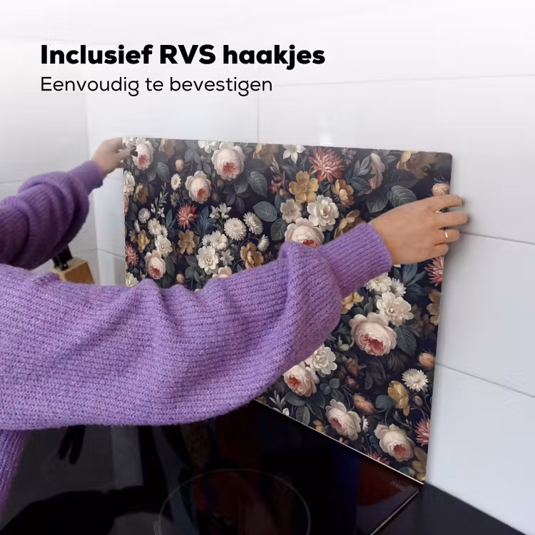 Bloemen - Boeket - Botanisch - Vintage - Donkere achtergrond Inductie beschemer met haakjes klein -ky-ophangen-nl