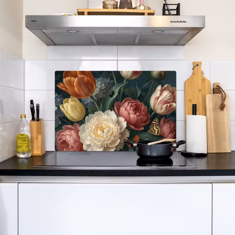 Bloemen - Boeket - Natuur - Klassiek - Donker Inductie beschemer met haakjes klein -sfeer2