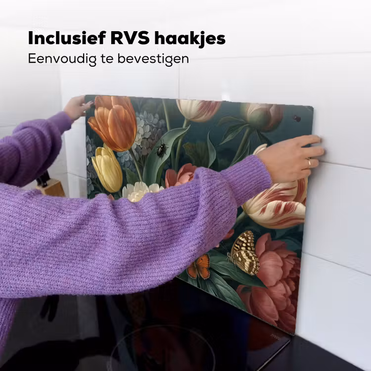Bloemen - Boeket - Natuur - Klassiek - Donker Inductie beschemer met haakjes klein -ky-ophangen-nl
