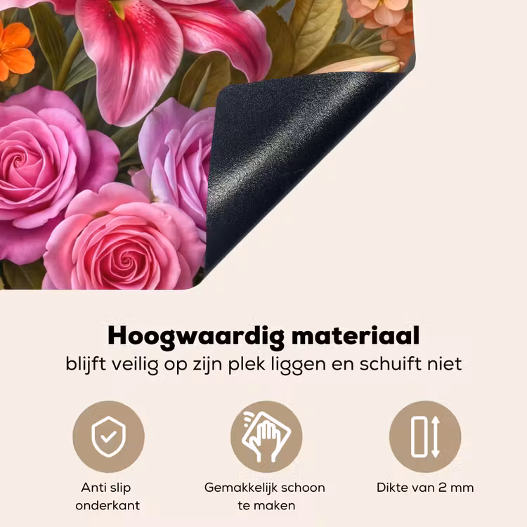 Bloemen - Boeket - Natuur - Kleurrijk - Modern Inductie beschemer met haakjes klein -ky-onderkant-nl