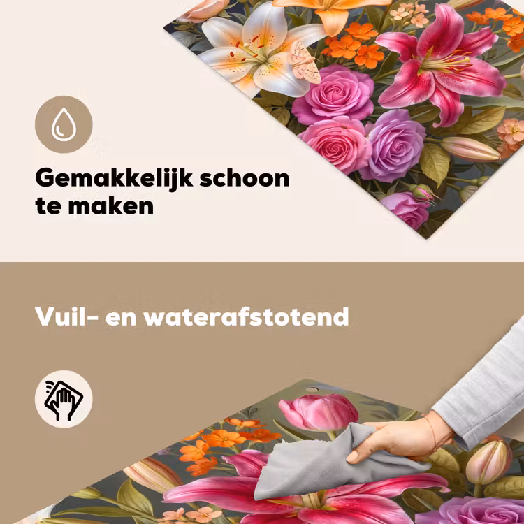 Bloemen - Boeket - Natuur - Kleurrijk - Modern Inductie beschemer met haakjes klein -ky-schoon-nl