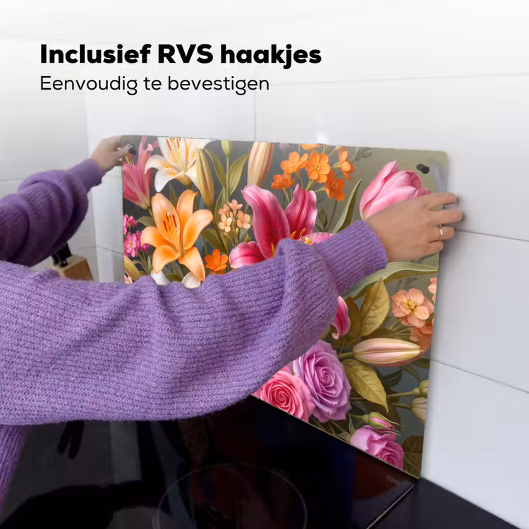 Bloemen - Boeket - Natuur - Kleurrijk - Modern Inductie beschemer met haakjes klein -ky-ophangen-nl