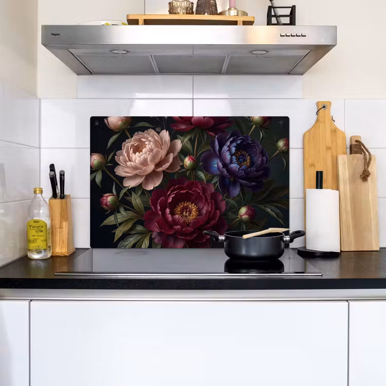 Bloemen - Boeket - Natuur - Modern - Donker Inductie beschemer met haakjes klein -sfeer2