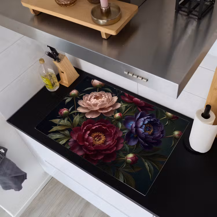 Bloemen - Boeket - Natuur - Modern - Donker Inductie beschemer met haakjes klein -sfeer1