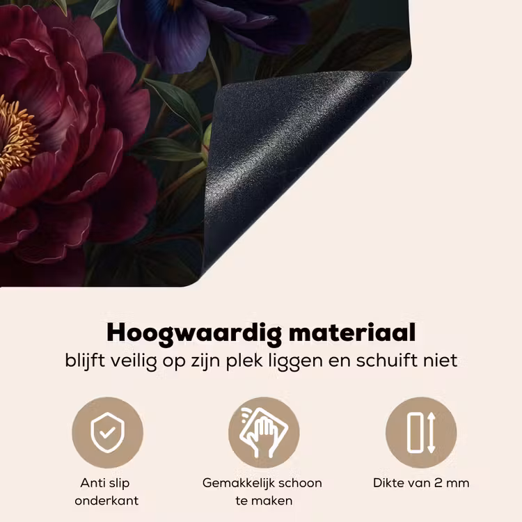 Bloemen - Boeket - Natuur - Modern - Donker Inductie beschemer met haakjes klein -ky-onderkant-nl