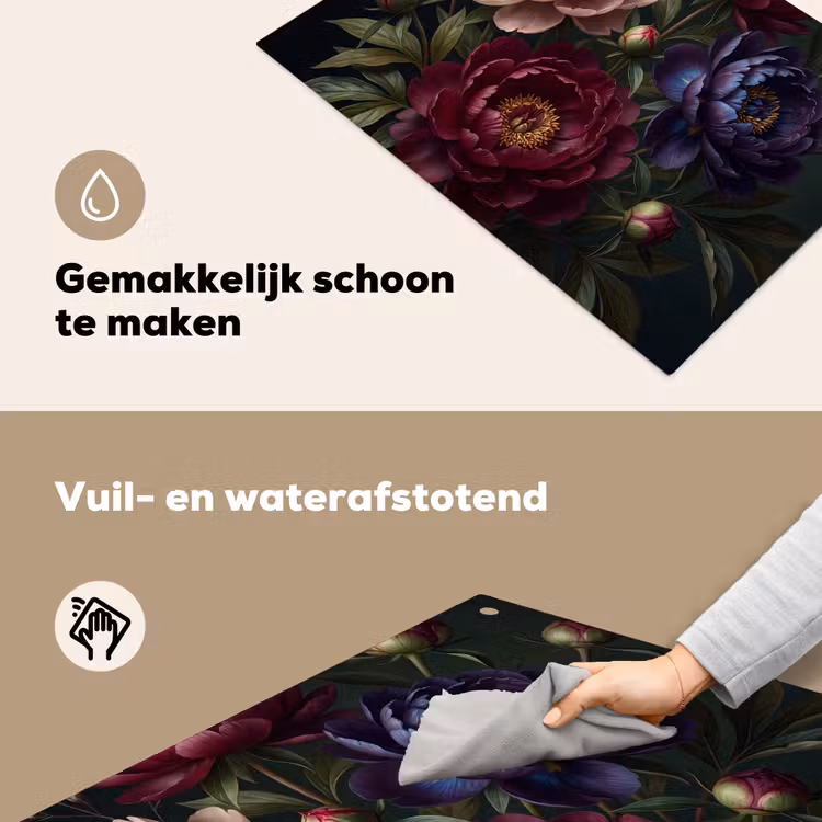 Bloemen - Boeket - Natuur - Modern - Donker Inductie beschemer met haakjes klein -ky-schoon-nl