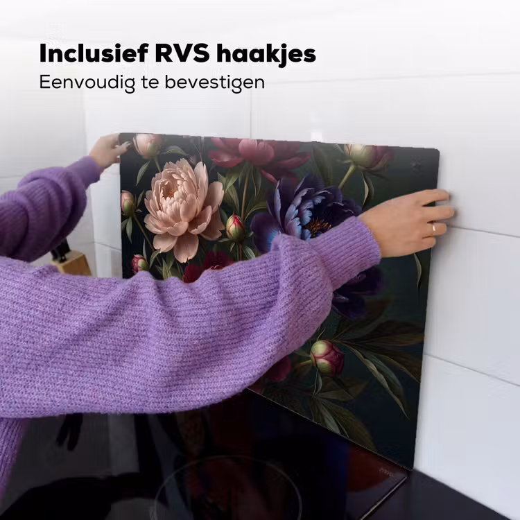 Bloemen - Boeket - Natuur - Modern - Donker Inductie beschemer met haakjes klein -ky-ophangen-nl
