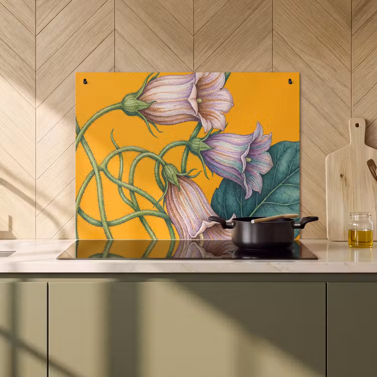 Inductiebeschermer & spatscherm (2in1) - Bloemen - Botanisch - Geel — 2