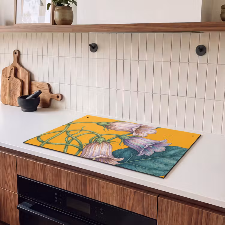Inductiebeschermer & spatscherm (2in1) - Bloemen - Botanisch - Geel — 3