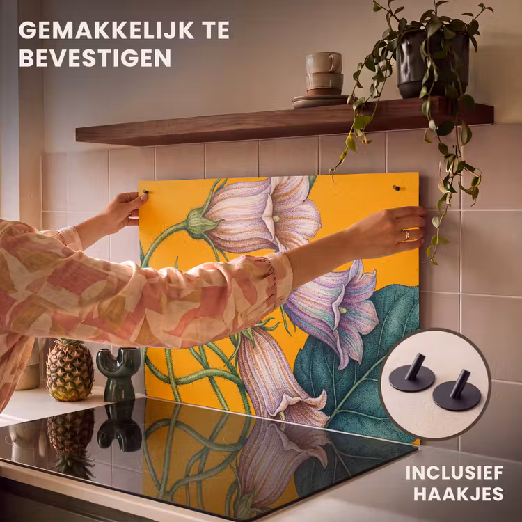 Inductiebeschermer & spatscherm (2in1) - Bloemen - Botanisch - Geel — 7