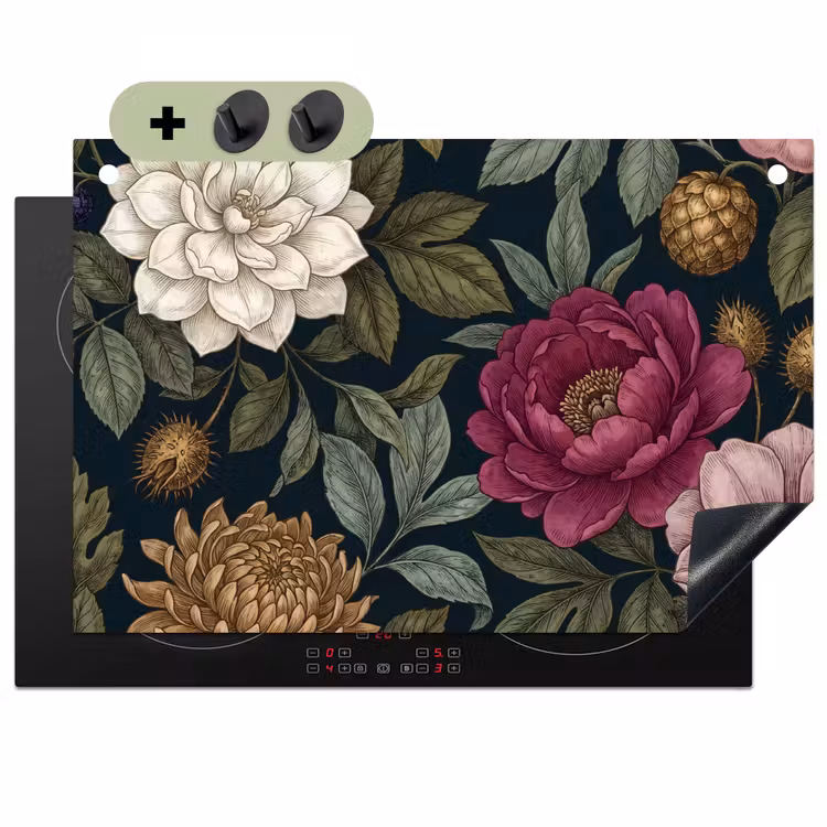 Bloemen - Botanisch - Illustratie - Donker - Vintage Inductie beschemer met haakjes klein -3d