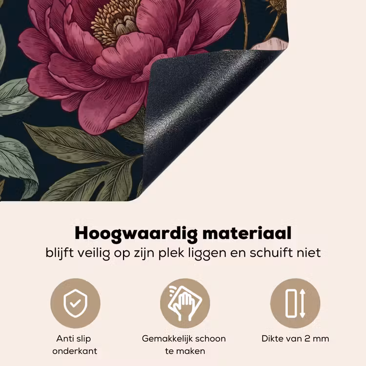 Bloemen - Botanisch - Illustratie - Donker - Vintage Inductie beschemer met haakjes klein -ky-onderkant-nl