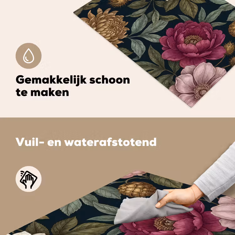 Bloemen - Botanisch - Illustratie - Donker - Vintage Inductie beschemer met haakjes klein -ky-schoon-nl