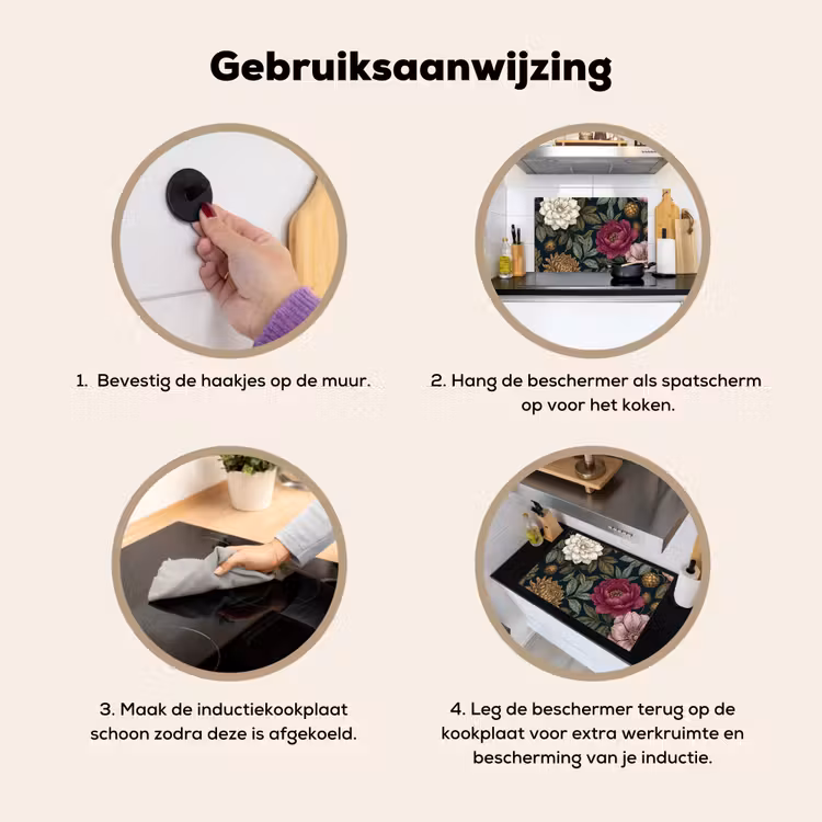 Bloemen - Botanisch - Illustratie - Donker - Vintage Inductie beschemer met haakjes klein -ky-gebruik-nl