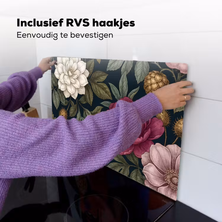 Bloemen - Botanisch - Illustratie - Donker - Vintage Inductie beschemer met haakjes klein -ky-ophangen-nl