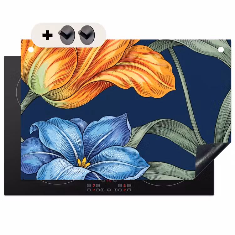 Inductiebeschermer & spatscherm (2in1) - Bloemen - Botanisch - Patroon - Bloemen - Botanisch - Patroon Inductie beschemer met haakjes klein