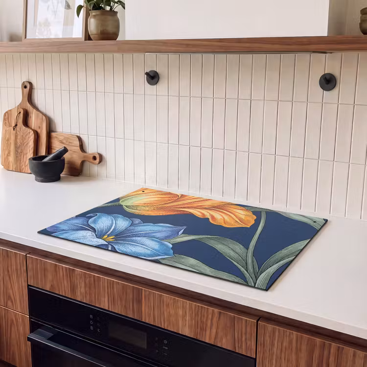 Inductiebeschermer & spatscherm (2in1) - Bloemen - Botanisch - Patroon - Bloemen - Botanisch - Patroon Inductie beschemer met haakjes klein