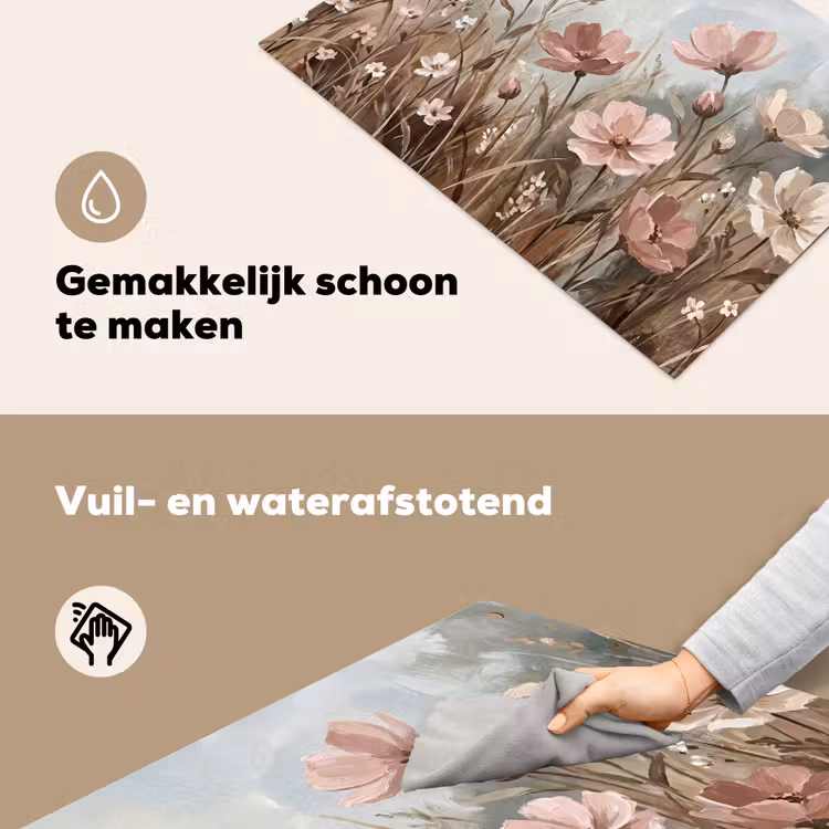 Bloemen - Botanisch - Schilderij - Pastel - Rustiek Inductie beschemer met haakjes klein -ky-schoon-nl